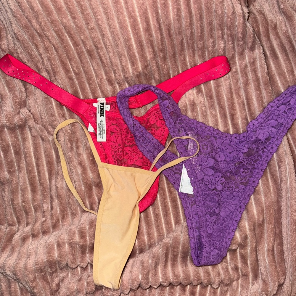 NEW WITH TAGS! 💖Victoria's Secret Red, Purple, and Tan Lace Panties